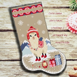 Cute lama christmas stocking 2 Cross stitch pattern Christmas cross stitch Lama cross stitch pattern Christmas decor Christmas gift Home