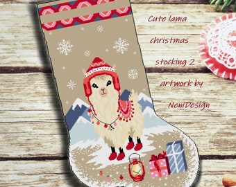 Cute lama christmas stocking 2 Cross stitch pattern Christmas cross stitch Lama cross stitch pattern Christmas decor Christmas gift Home