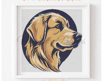 Golden Retriever Kreuzstichmuster, abstrakte Pop-Art (PDF-Muster)