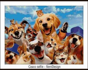 Ceaco selfie, cross stitch pattern, cross stitch, selfie pattern, animal, animal cross stitch, animal pattern, PDF pattern