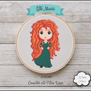 Little Merida Cross stitch pattern Princess cross stitch Home decor Wall decor Kids room decor Merida be Brave cross stitch DIY Tale heroes