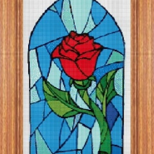 Enchanted Rose stained glass Cross stitch pattern DIY Beauty and the Beast enchanted rose Kids room decoration DIY stained glass pattern