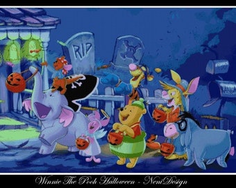 Héroes 18, Winnie the Pooh Halloween, patrón de punto de cruz, punto de cruz Héroes punto de cruz Decoración de habitación infantil Decoración de guardería