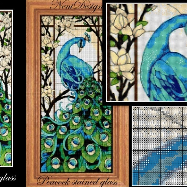 Cross stitch pattern Peacock stained glass DIY peacock pattern DIY stained glass cross stitch pattern Room decoration Modern cross stitch
