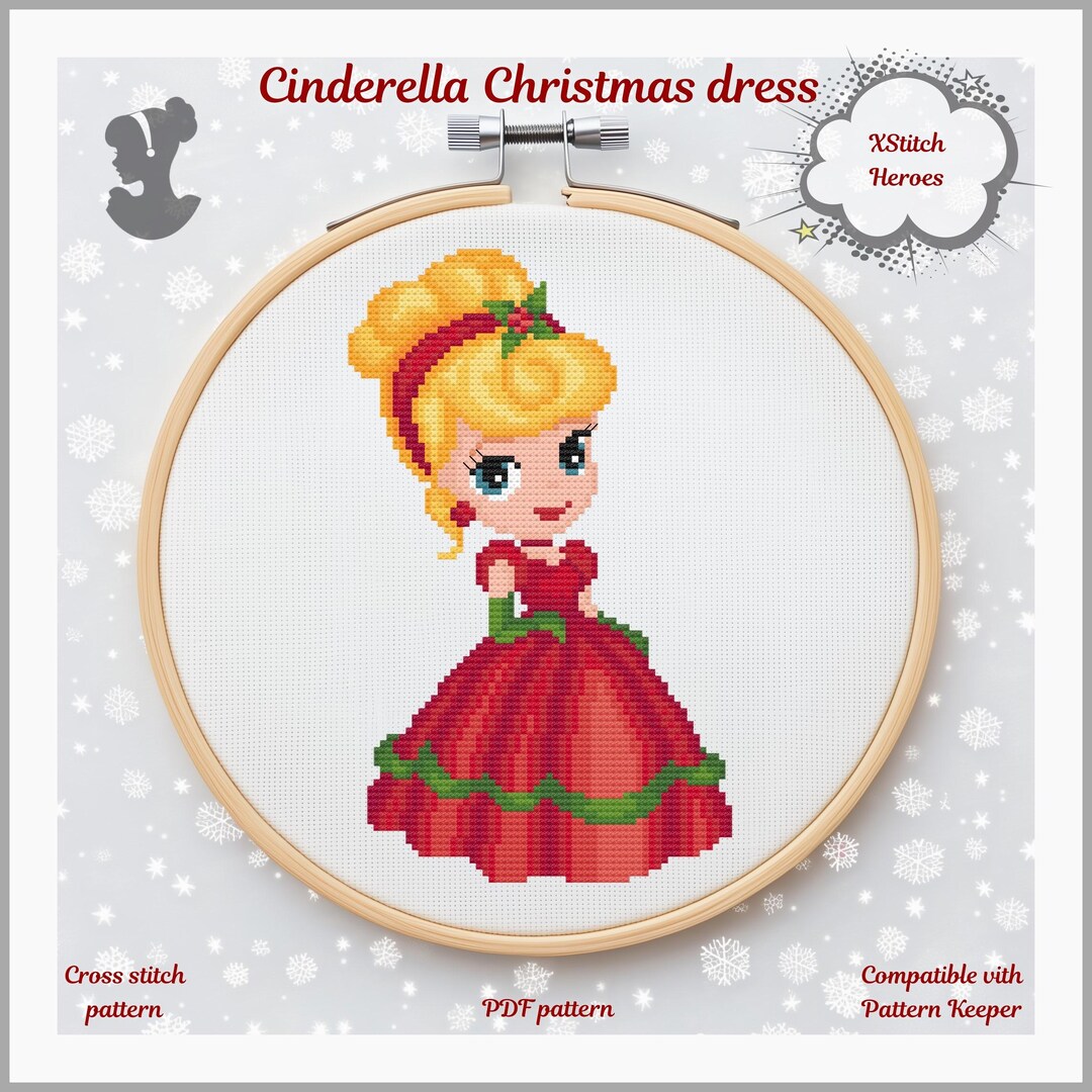 cinderella christmas dress Cross Stitch Pattern, Princess Decor (PDF Pattern) disney princess christmas