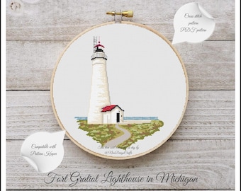 Modèle de point de croix phare, décoration d'intérieur du Michigan (Modèle PDF)