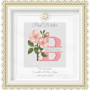 Patrón de punto de cruz con la letra B rosa Nombres personalizables Alfabeto contable Punto de cruz del alfabeto Punto de cruz con nombres Decoración del hogar Regalos personales