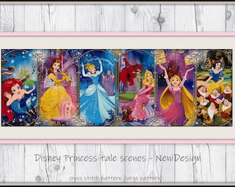 6 Princess tales scenes Cross stitch pattern Princess cross stitch DIY princess Kids room decoration Tale figure cross stitch DIY tales