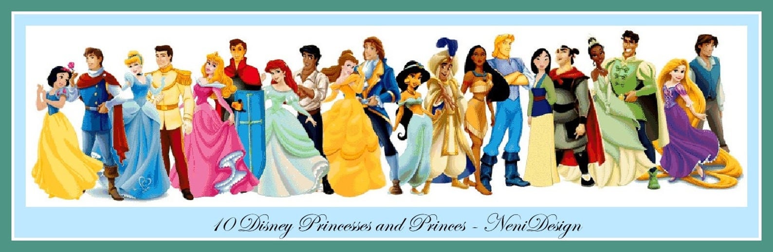 10 Principesse e Principi Schema punto croce Decorazione cameretta bambini Fai da te principessa punto croce Fai da te bambini punto croce Racconto eroe punto croce