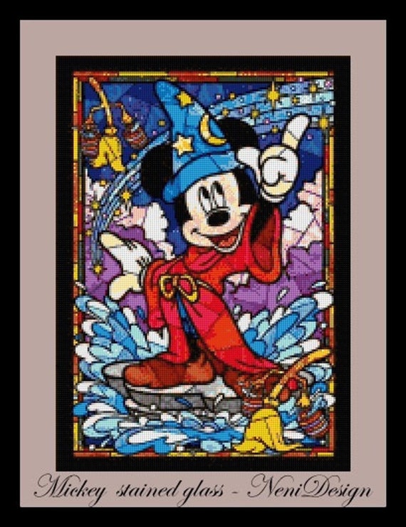 Mickey Stained Glass Cross Stitch Pattern Home Decor Wall Decor