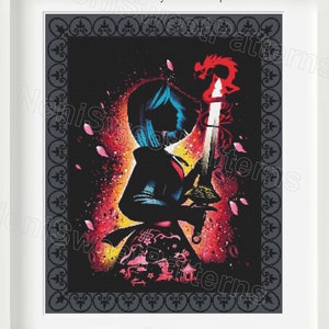Mulan dark fantasy Cross stitch pattern Princess pattern Heroes cross stitch Asian princess DIY Home decor Kids room Tale heroes Sylhouette