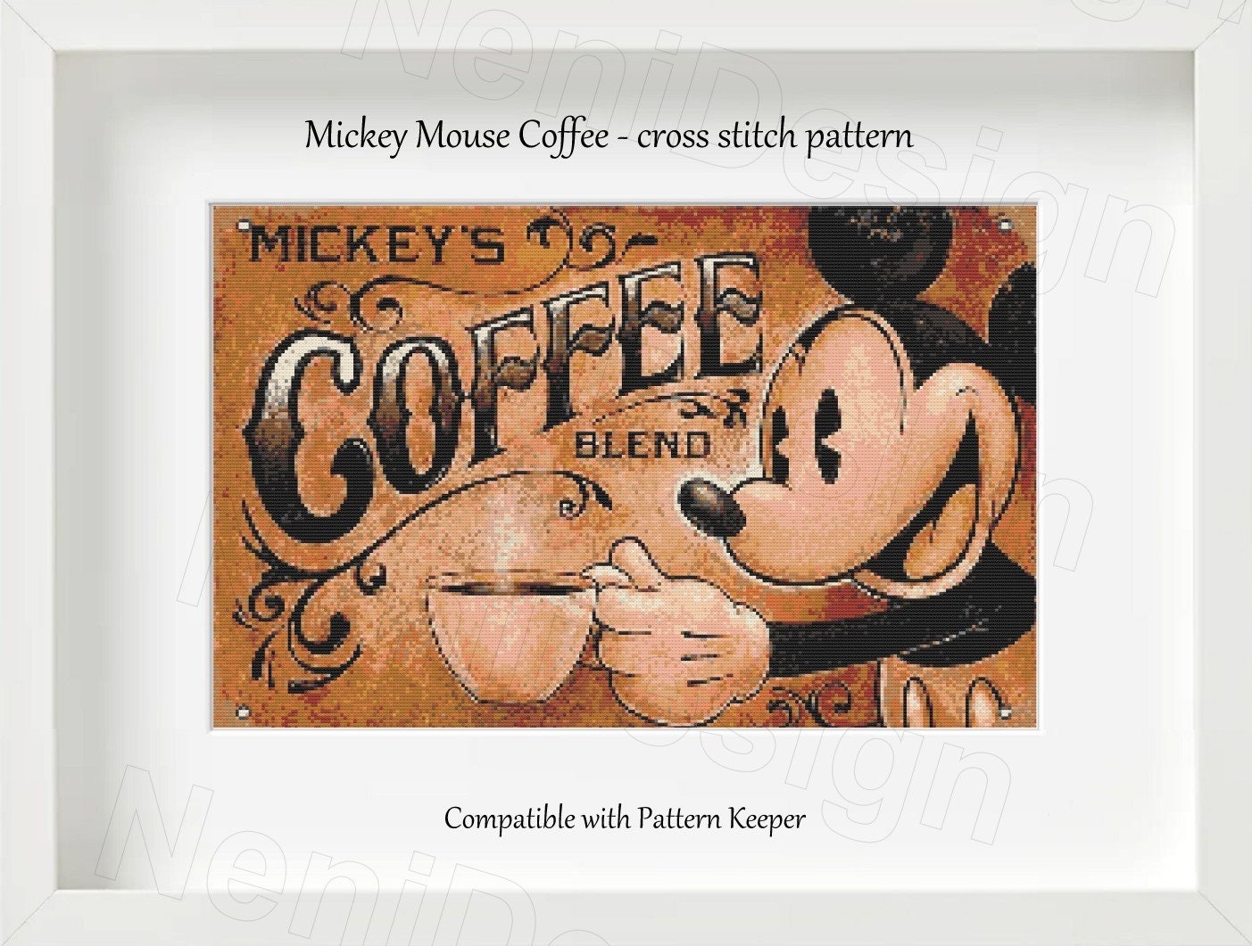 Mickey Mouse Coffee Cross Stitch Pattern Kitchen Cross Stitch Retro Mickey  Cross Stitch Home Decor Wall Decor Coffee Cross Stitch Vintage 