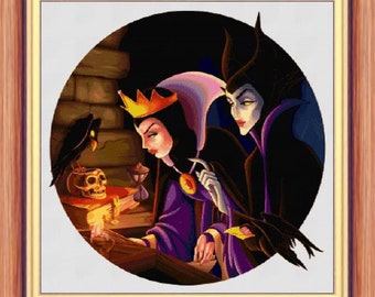 Evil Queen and Maleficent Cross stitch pattern Evil Queen cross stitch Maleficent cross stitch DIY evil cross stitch Kids room decoration