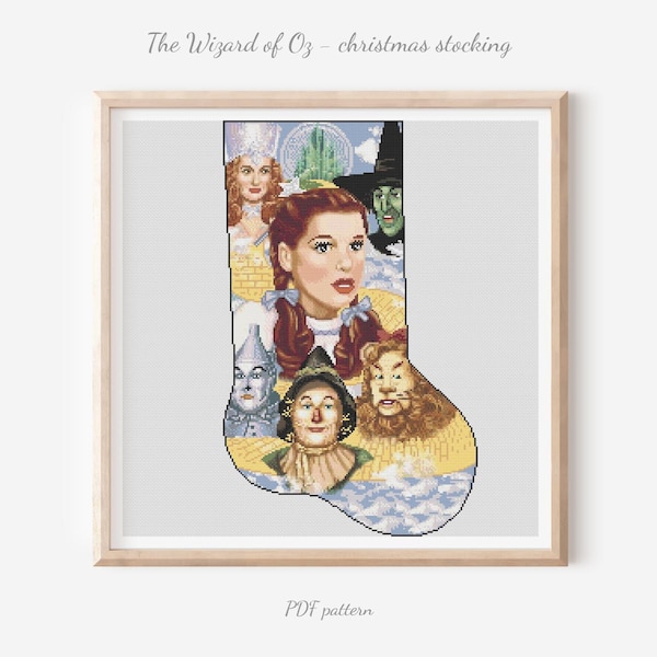 The Wizard of Oz Cross stitch, Christmas stocking, Public Domain image (PDF pattern)