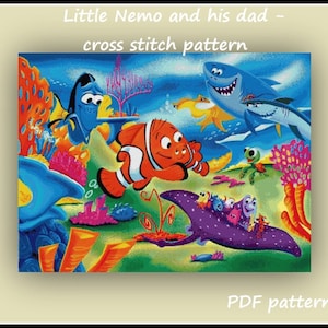 Little Nemo and his dad Cross stitch pattern Nemo cross stitch Nemo pattern Finding Nemo Tale heroes cross stitch Kids room decoration