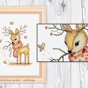 Christmas roe deer cross stitch pattern, christmas cross stitch, roe cross stitch, christmas roe deer pattern, animal cross stitch, deer