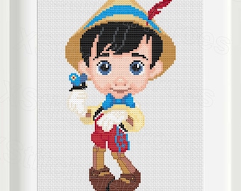 Little Pinocchio Cross stitch pattern Cute Heroes cross stitch pattern Little Cross stitch Characters Home decor Boy room DIY Cute Pinocchio