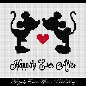 Happily Ever After Mickey and Minnie mouse Cross stitch pattern Kids room decoration DIY Mickey and Minnie Tale hero cross stitch DIY