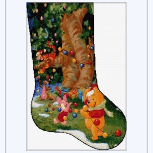 Winnie the Pooh christmas stocking 2 Cross stitch pattern DIY christmas cross stitch DIY christmas stockign Christmas room decoration Pooh