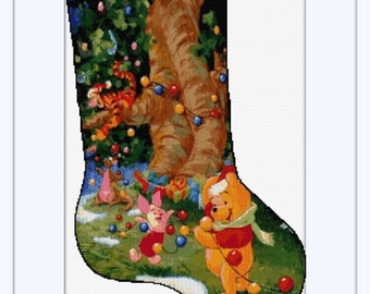 Winnie the Pooh christmas stocking 2 Cross stitch pattern DIY christmas cross stitch DIY christmas stockign Christmas room decoration Pooh