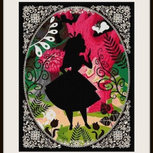 Beautiful Alice silhouette Cross stitch pattern Princess cross stitch Princess silhouette DIY Alice cross stitch Kids room decoration Tale