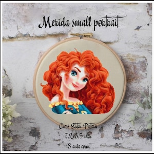 Merida small portrait Cross stitch pattern Princess cross stitch Merida princess Kids room decoration Tale heroes Home decoration Princesses