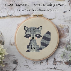 Cute Raccoon, cross stitch pattern, cross stitch raccoon, raccoon pattern, embroidery cross stitch, cross stitch animal, embroidery stitches