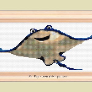Mr. Ray Cross stitch pattern Nemo cross stitch Tale heroes cross stitch Kids room decoration DIY Nemo cross stitch Nemo and friends pattern