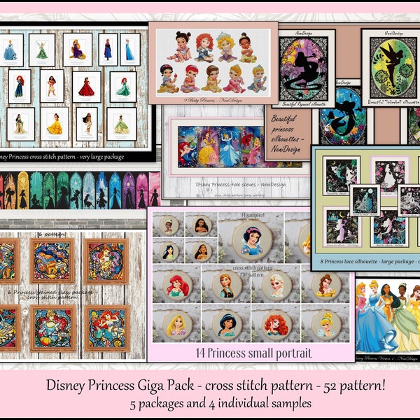 Princess Giga pack Cross stitch pattern Tale heroes pattern Beautiful princess pattern Home decor Wall decor 52 pattern!