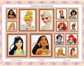 Princess Portrait Cross Stitch Pattern, 14 Designs (PDF Pattern)