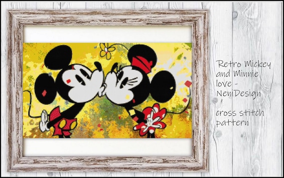 Retro Mickey and Minnie Love Cross Stitch Pattern Mickey and