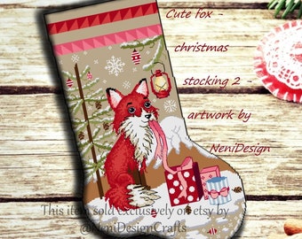 Cute fox christmas stocking 2 Cross stitch pattern Christmas pattern Christmas cross stitch Fox pattern DIY christmas gift Christmas decor