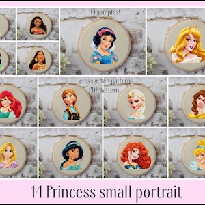 14 Princess small portrait Cross stitch pattern Princess pattern Princess cross stitch Girls room decoration DIY princess Home decoration