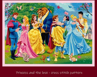 Princess and the love Cross stitch pattern Tale heroes cross stitch DIY princess cross stitch DIY princes Nursery decoration Princess love