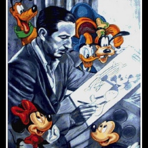 May include: A black and white illustration of Walt Disney drawing with Mickey Mouse, Donald Duck, and Pluto looking over his shoulder. The text "Walt Disney and Heroes 2 - Neni Design" is at the bottom of the image.