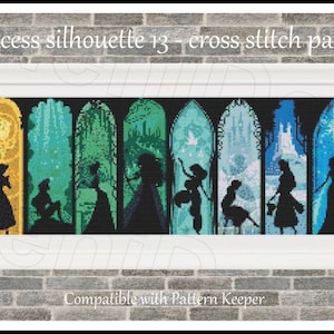 Schema punto croce Eroi, Silhouette principessa, Decorazione per la casa (PDF)