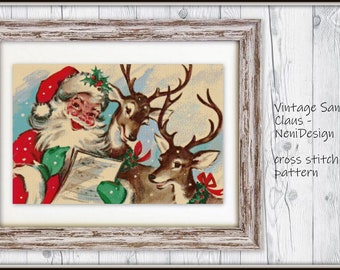 Vintage Santa Claus, cross stitch pattern, cross stitch vintage, cross stitch santa claus, christmas, christmas pattern, vintage pattern