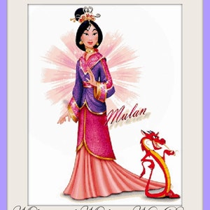 Mulan and Mushu Cross stitch pattern Princess cross stitch Mulan and animals pattern DIY princess cross stitch DIY Mulan cross stitch Mushu