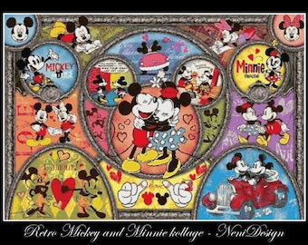 Retro Mickey y Minnie collage patrón de punto de cruz decoración de la habitación de los niños DIY Mickey DIY cuento héroe decoración de la pared del hogar Mickey
