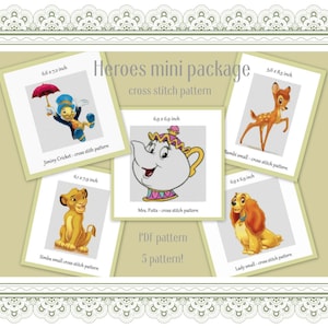 Helden mini paket Kreuzstich Stickmuster Kinderzimmer Dekoration Kinderzimmer Dekoraiton Simba Kreuzstich Bambi Kreuzstich Lady Kreuzstich