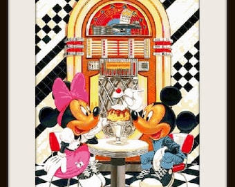 Mickey and Minnie in the Pastry Shop Cross Stitch Pattern Cross