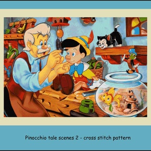 Pinocchio tale scenes 2 Cross stitch pattern Kids room decoration DIY kids cross stitch Tale hero cross stitch DIY Pinocchio Kids pattern