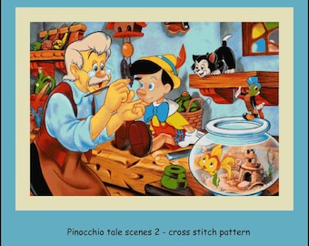 Pinocchio tale scenes 2 Cross stitch pattern Kids room decoration DIY kids cross stitch Tale hero cross stitch DIY Pinocchio Kids pattern
