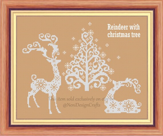 Reindeer with Christmas tree 2 Cross stitch pattern Christmas decoration Reindeer cross stitch Christmas decoration DIY christmas pattern
