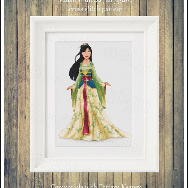 Mulan Princess full figure Cross stitch Pattern Princess cross stitch Home decoration Kids room decor Exoic princess cross stitch Girl room