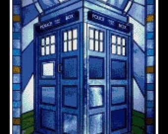 Dr. Who Tardis stained glass Cross stitch pattern Cross stitch Dr. Who cross stitch DIY Tardis DIY cross stitch DIY room decoration pattern