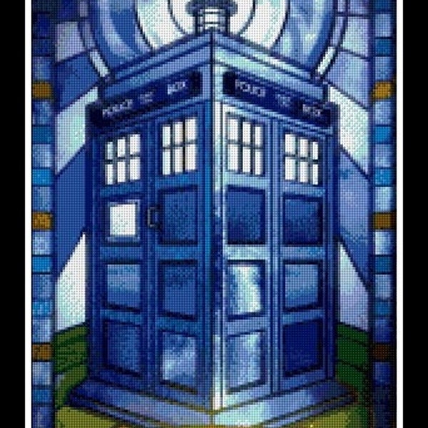 Dr. Who Tardis stained glass Cross stitch pattern Cross stitch Dr. Who cross stitch DIY Tardis DIY cross stitch DIY room decoration pattern