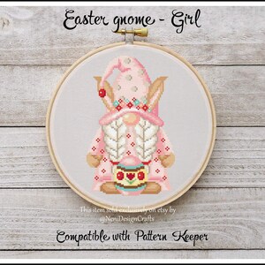 Easter Gnome Girl Cross stitch pattern Easter cross stitch DIY Gnome cross stitch Cute Gnome Home decor cute Bunny cross stitch Easter Egg