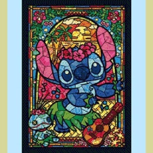 Cross stitch pattern Stitch stained glass Stained glass cross stitch Kids room decoration Tale heroes cross stitch Lilo and Stitch pattern