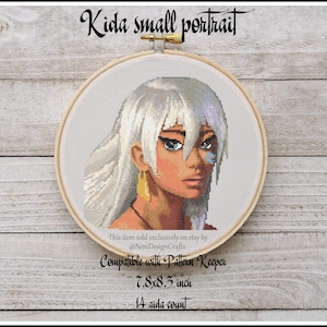 Kida piccolo ritratto Schema punto croce Principessa punto croce fai da te Kida principessa Decorazione cameretta bambini Eroi delle favole Decorazione casa Atlantide